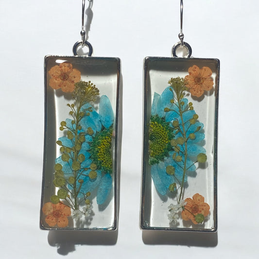 Split Blue Daisy, with Orange Plum Blossoms and Pepperweed
