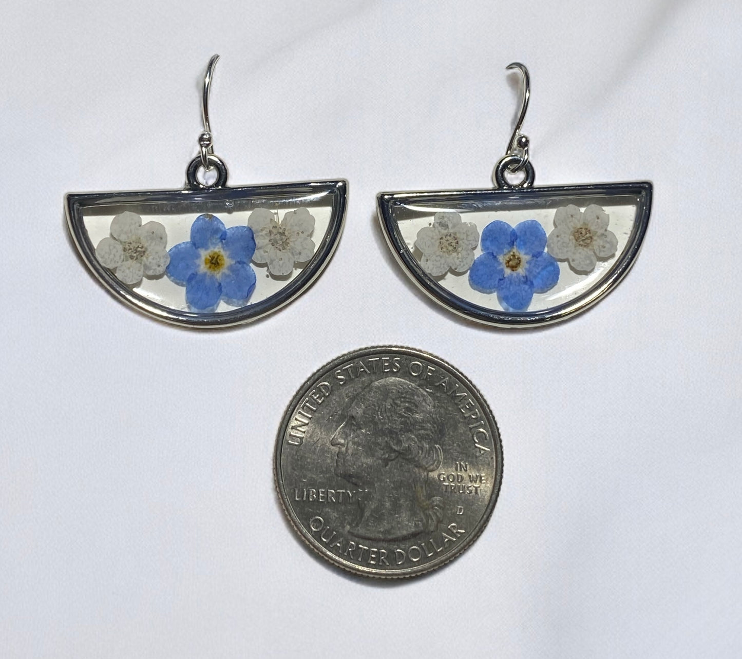 Blue Forget-Me-Not Flowers with White Plum Blossom Flower Earrings