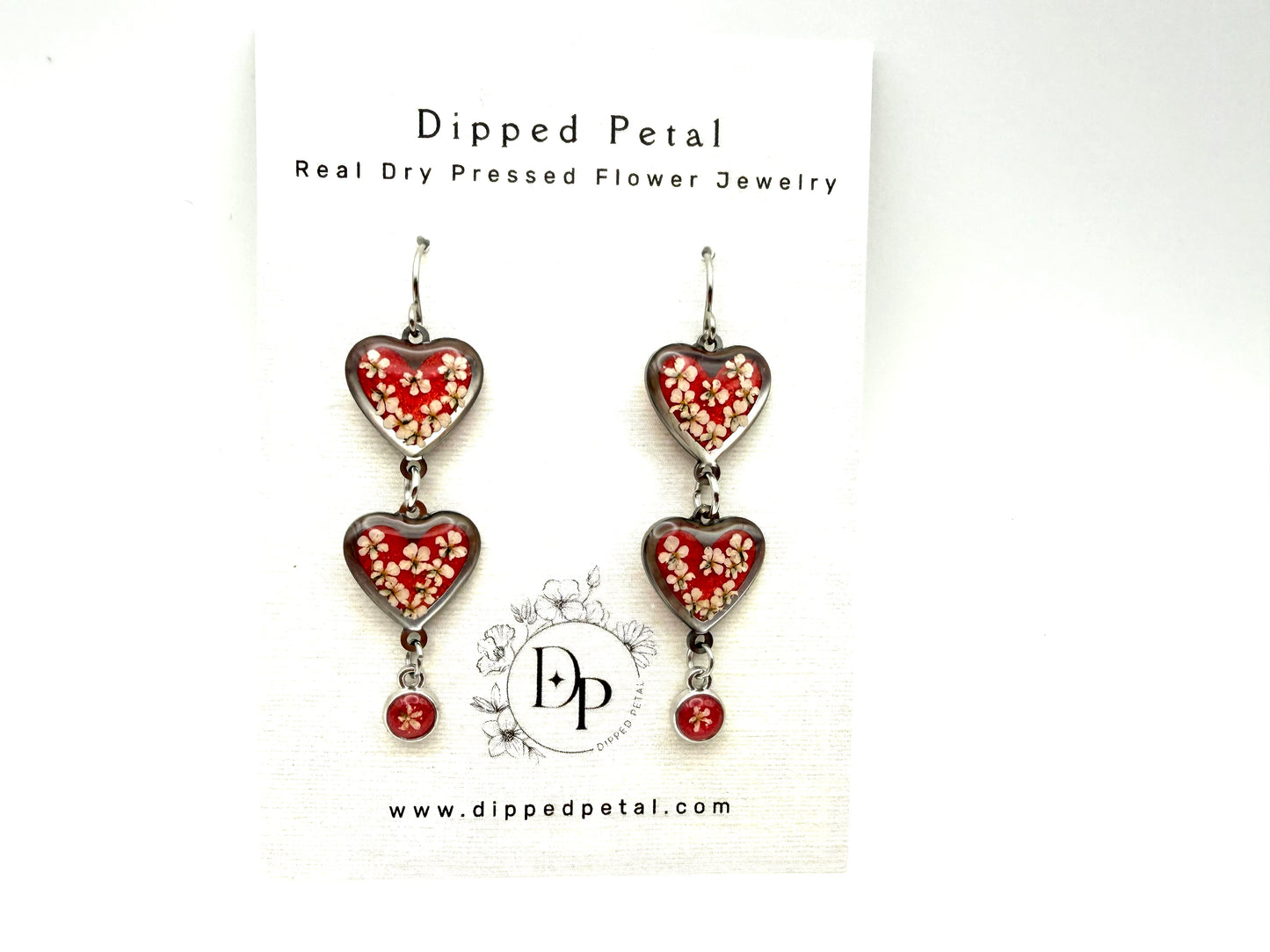 Heart Shaped Stainless Steel Dangle Earrings - Sunset Orange Pink