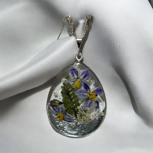 Dry Pressed Fern with Iris and Queen Anne’s Lace