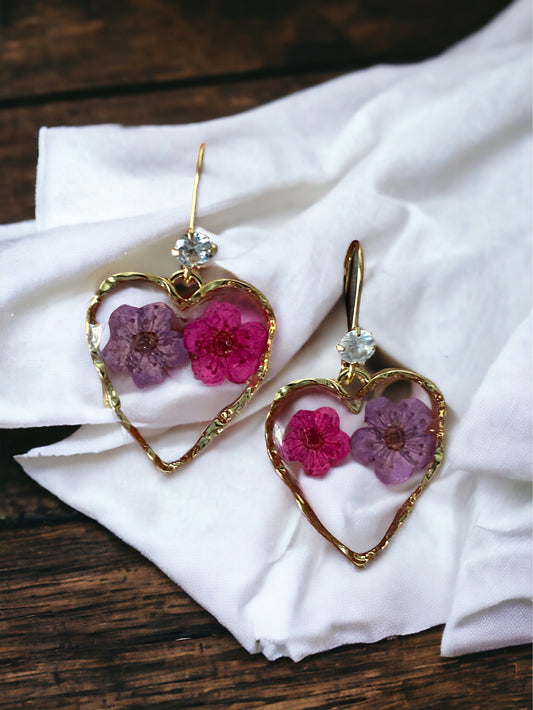 Pink and Purple Plum Blossom Flower Earrings