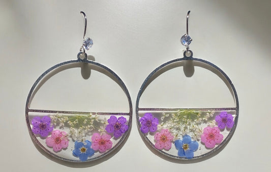 Plum Blossoms, Blue Forget-Me-Nots and Queen Anne’s Lace Earrings