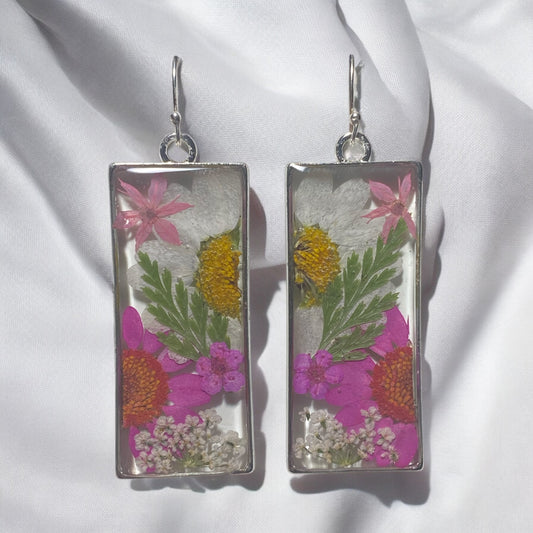 Split White and Pink Daisies, with Pink Plum Blossoms, Dry Pressed Fern and Queen Anne’s Lace