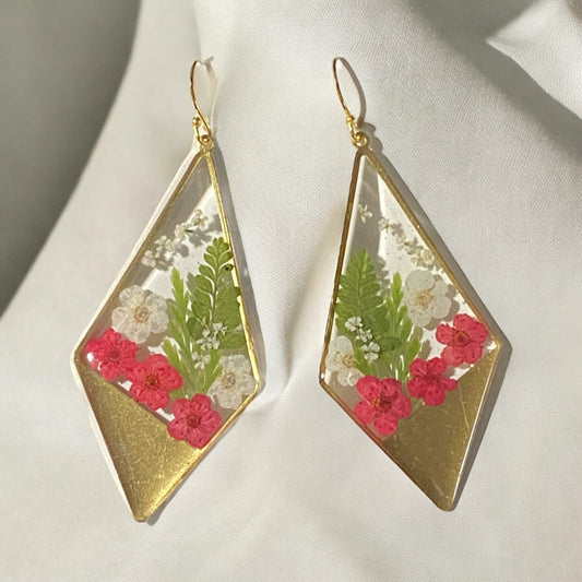 Red and White Plum Blossoms with Fern and Queen Anne’s Lace
