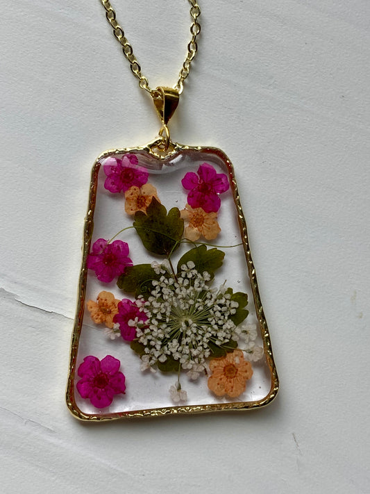 Hot Pink and Orange Plum Blossom Flower Necklace