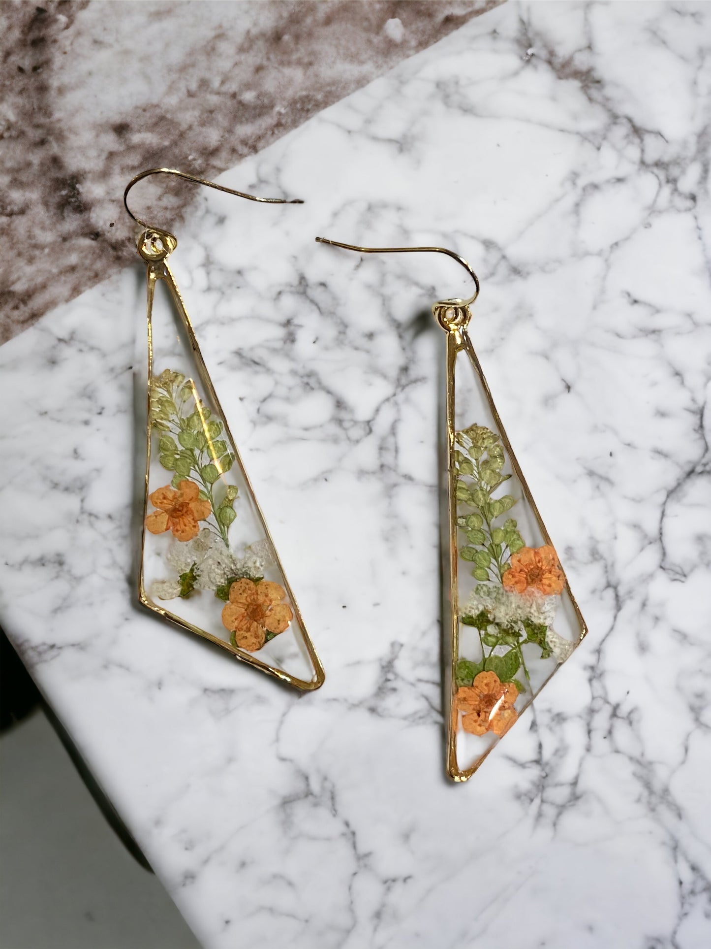 Orange Plum Blossom Flowers with Persian Garden Cress Earrings