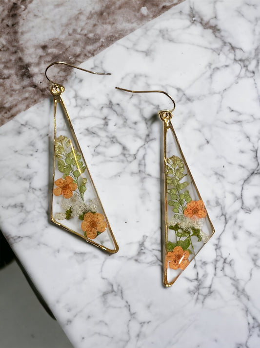 Orange Plum Blossom Flowers with Persian Garden Cress Earrings