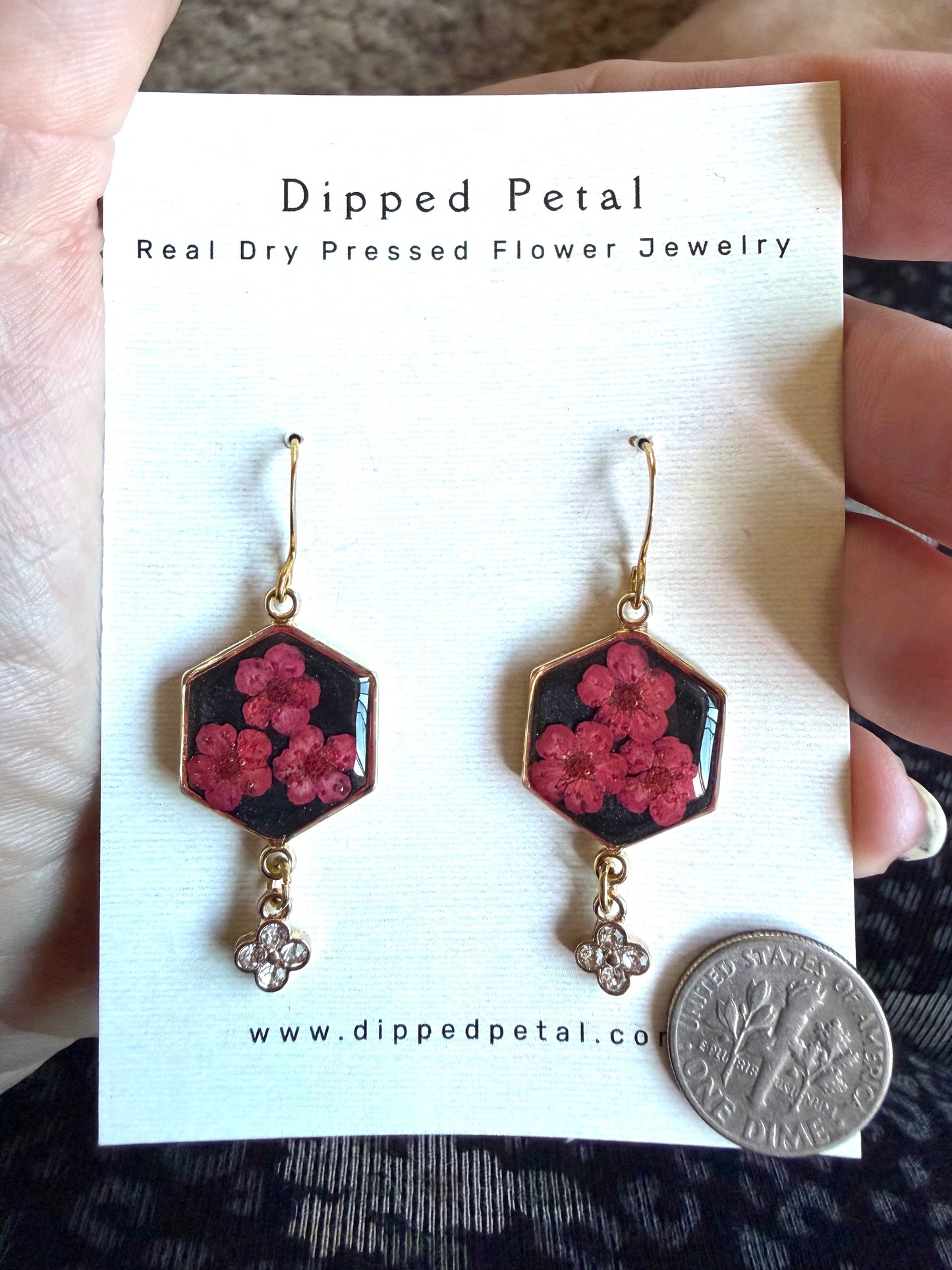 Black Colored Mica Powder with Red Plum Blossoms and a Rhinestone Charm