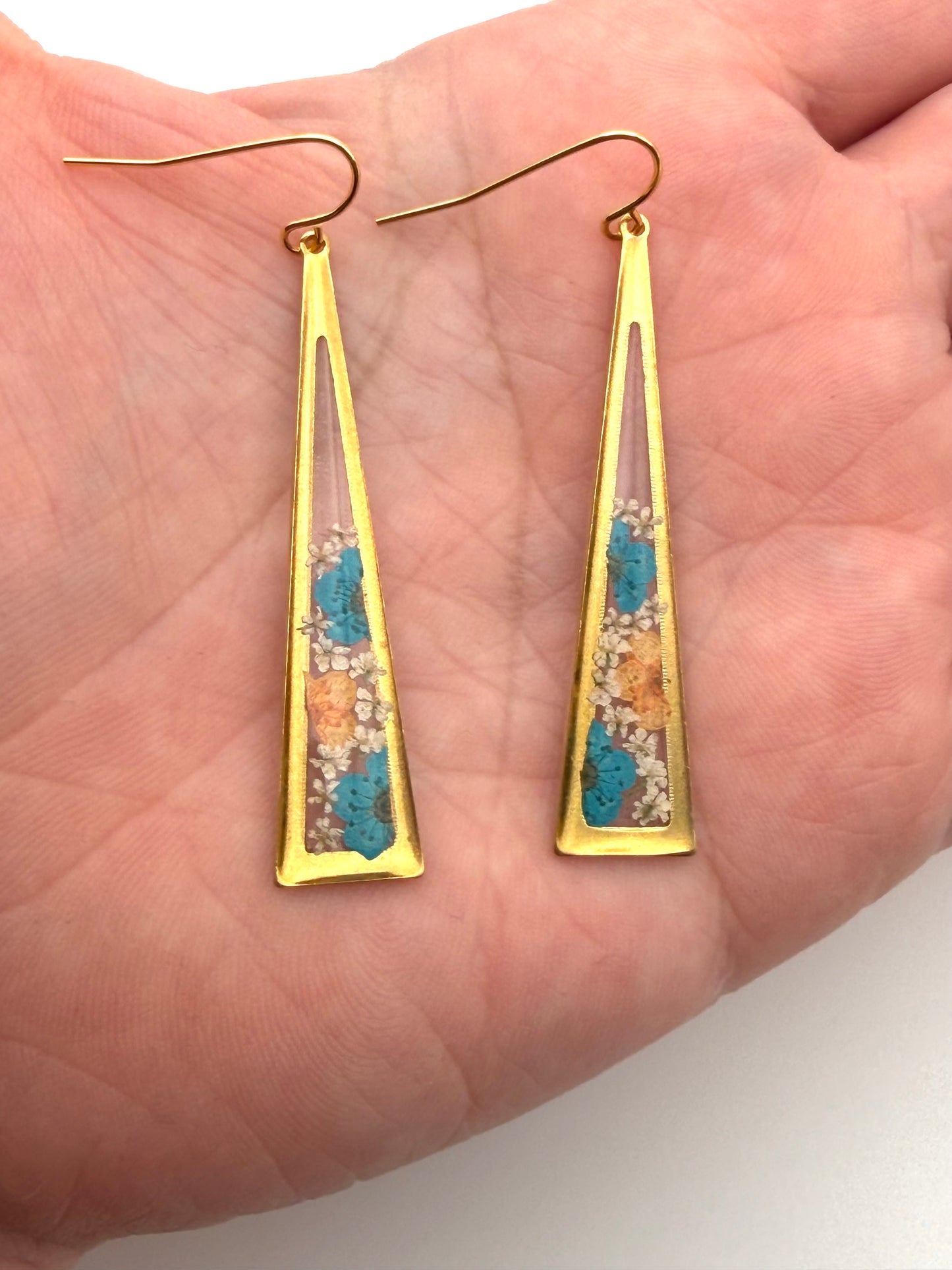 Orange Teal Blue Plum Blossoms with Pieces of Queen Anne’s Lace