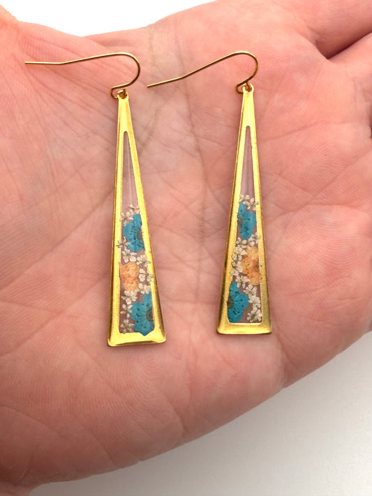 Orange Teal Blue Plum Blossoms with Pieces of Queen Anne’s Lace