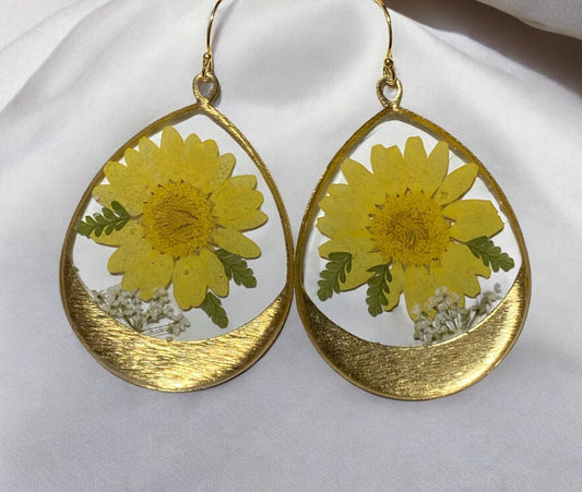 Dry Pressed Fern with Yellow Daisies and Queen Anne’s Lace