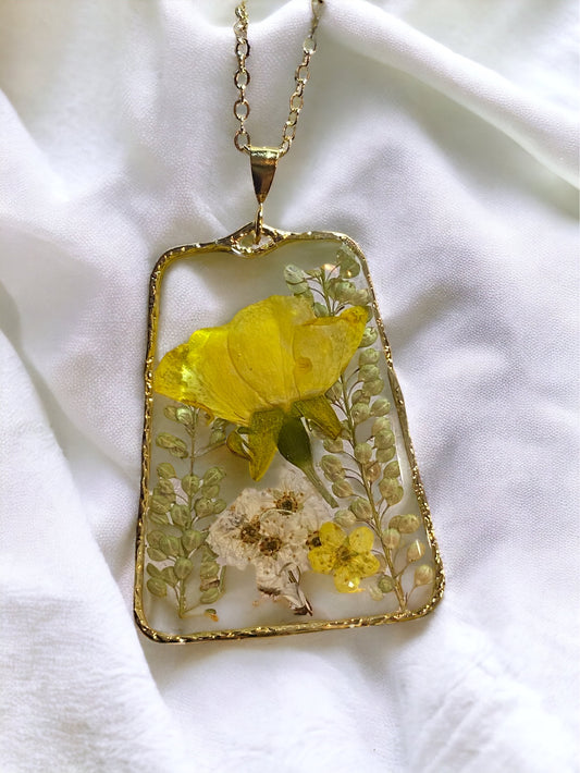 Yellow Rose and White Plum Blossom Flower Necklace