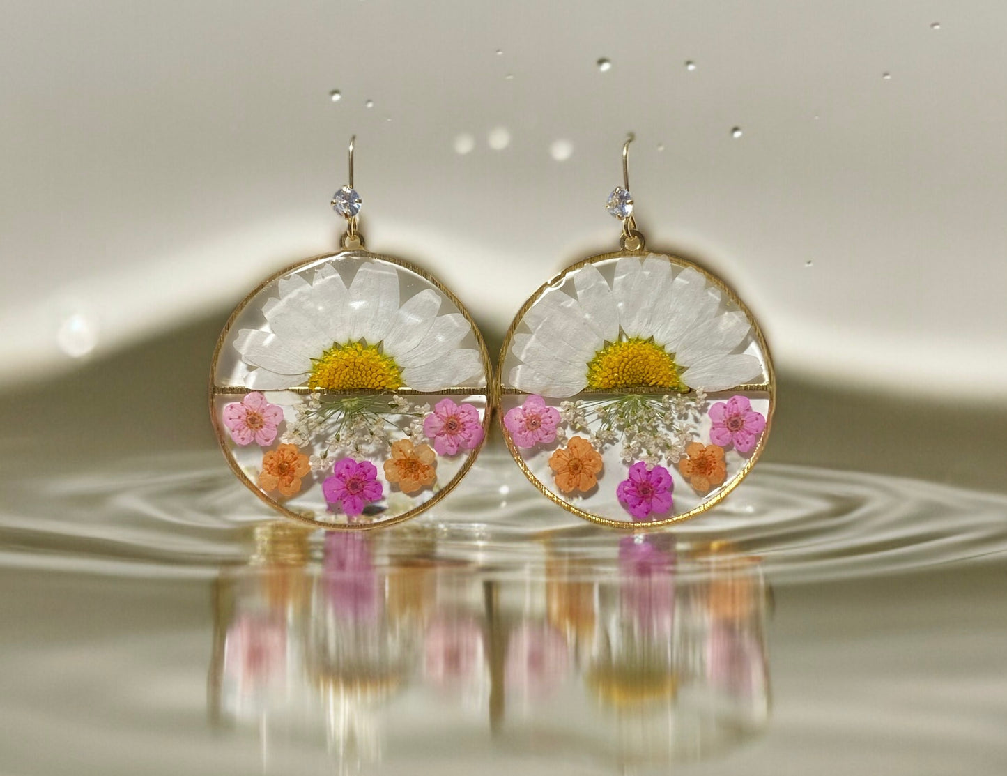 Daisies, Plum Blossoms and Queen Anne’s Lace Earrings