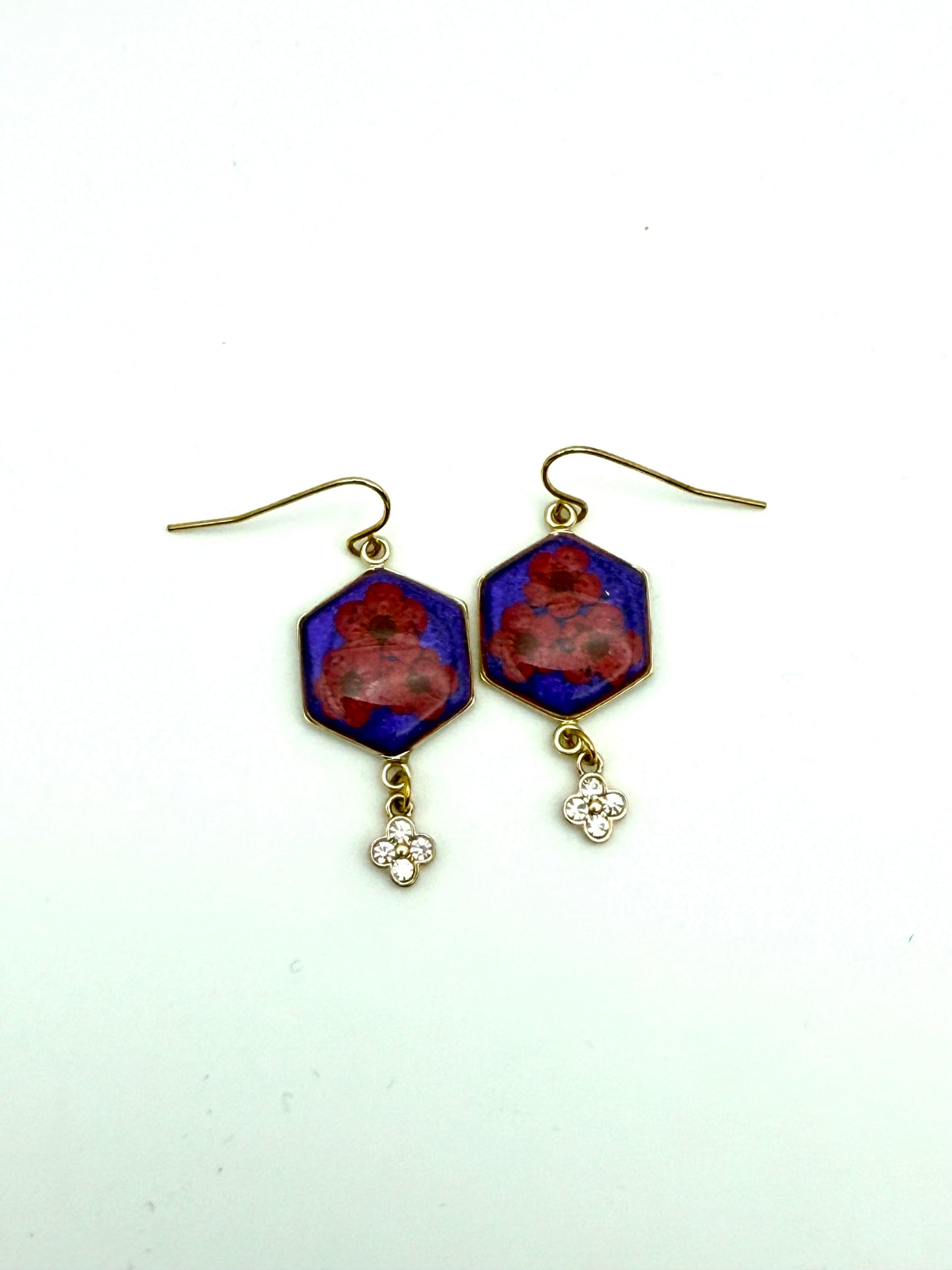 Blue Mica Powder with Red Plum Blossoms and a Dangling Rhinestone Charm