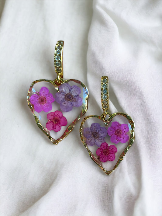 Hot Pink, Light Pink and Purple Plum Blossom Flower Earrings