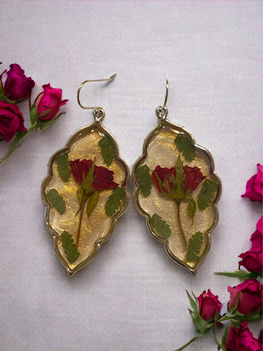 Red Rose Sterling Silver Earrings