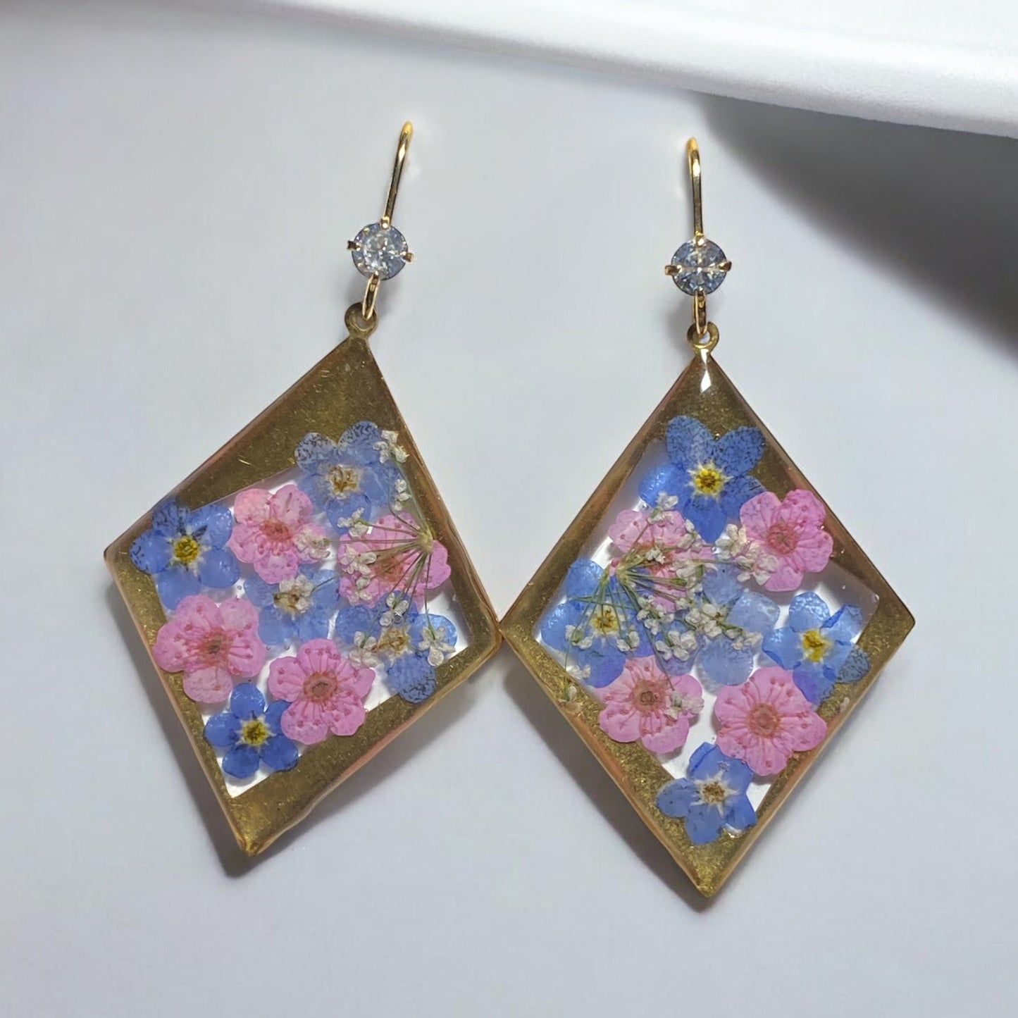 Pink Plum Blossoms and Blue Forget-Me-Nots with Queen Anne’s Lace