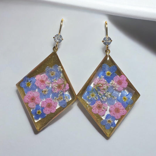 Pink Plum Blossoms and Blue Forget-Me-Nots with Queen Anne’s Lace