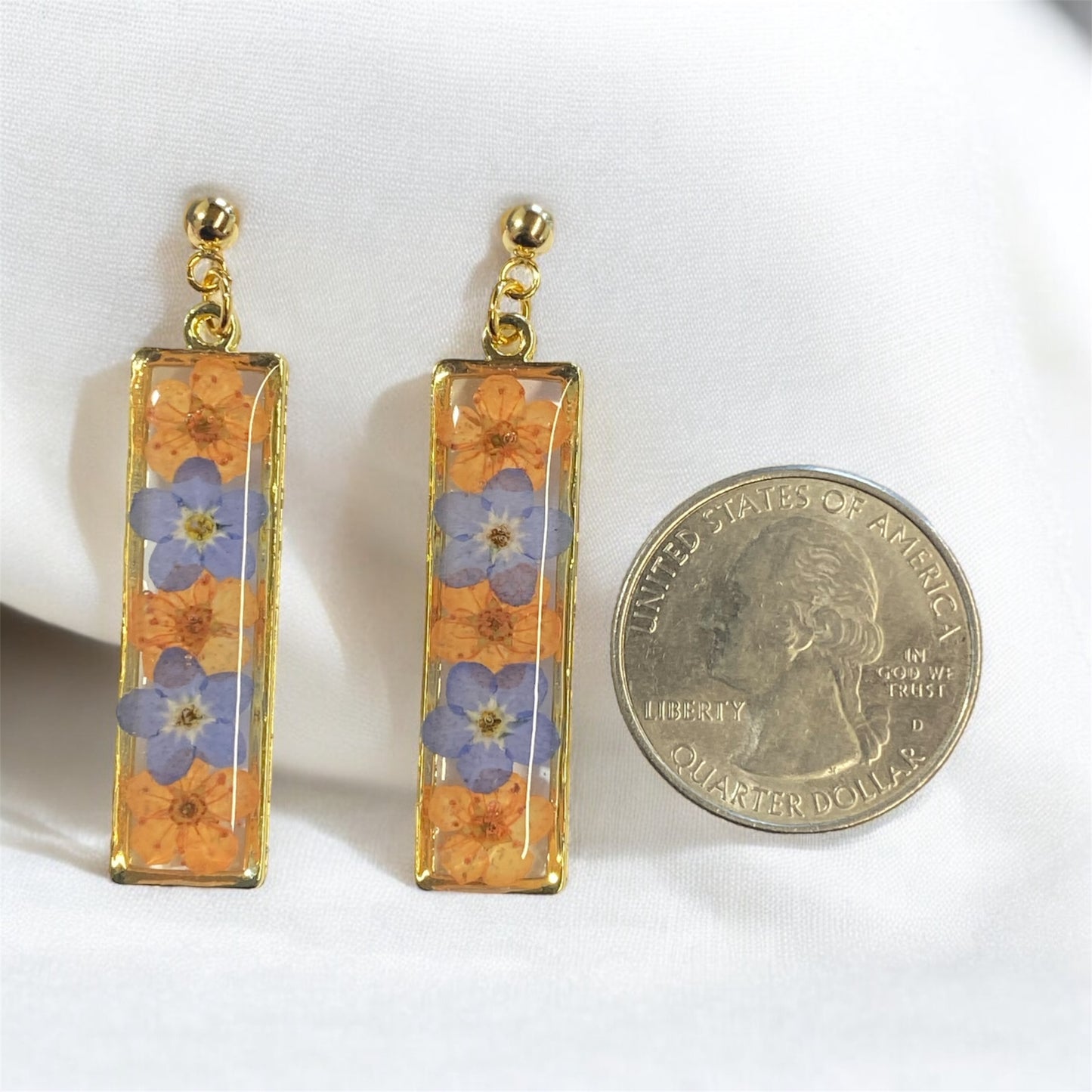 Orange Plum Blossoms with Blue Forget-Me-Nots