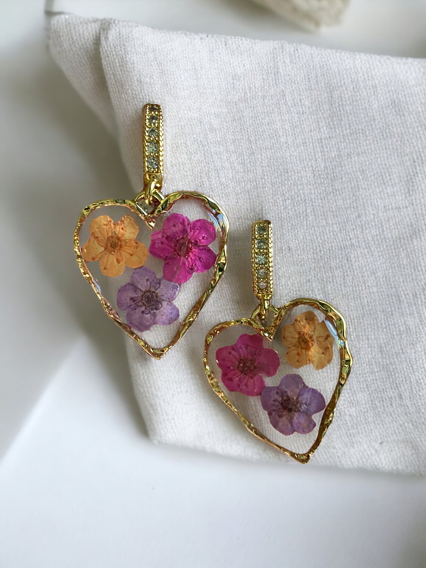 Hot Pink, Orange and Purple Plum Blossom Flower Earrings