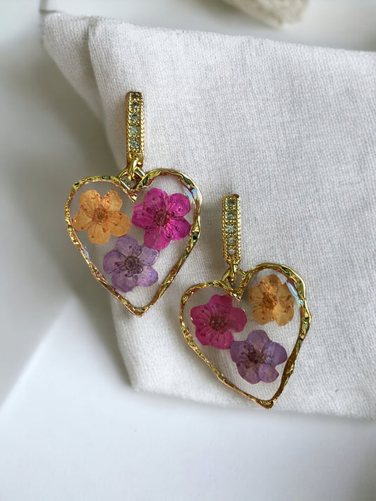 Hot Pink, Orange and Purple Plum Blossom Flower Earrings