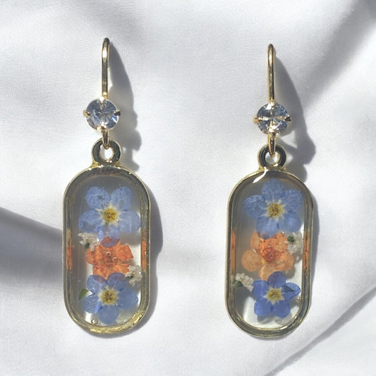 Orange Plum Blossom with Blue Forget-Me-Not’s and pieces of Queen Anne’s Lace