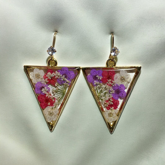 Purple, Red and White Plum Blossom Flowers with Queen Anne’s Lace Earrings