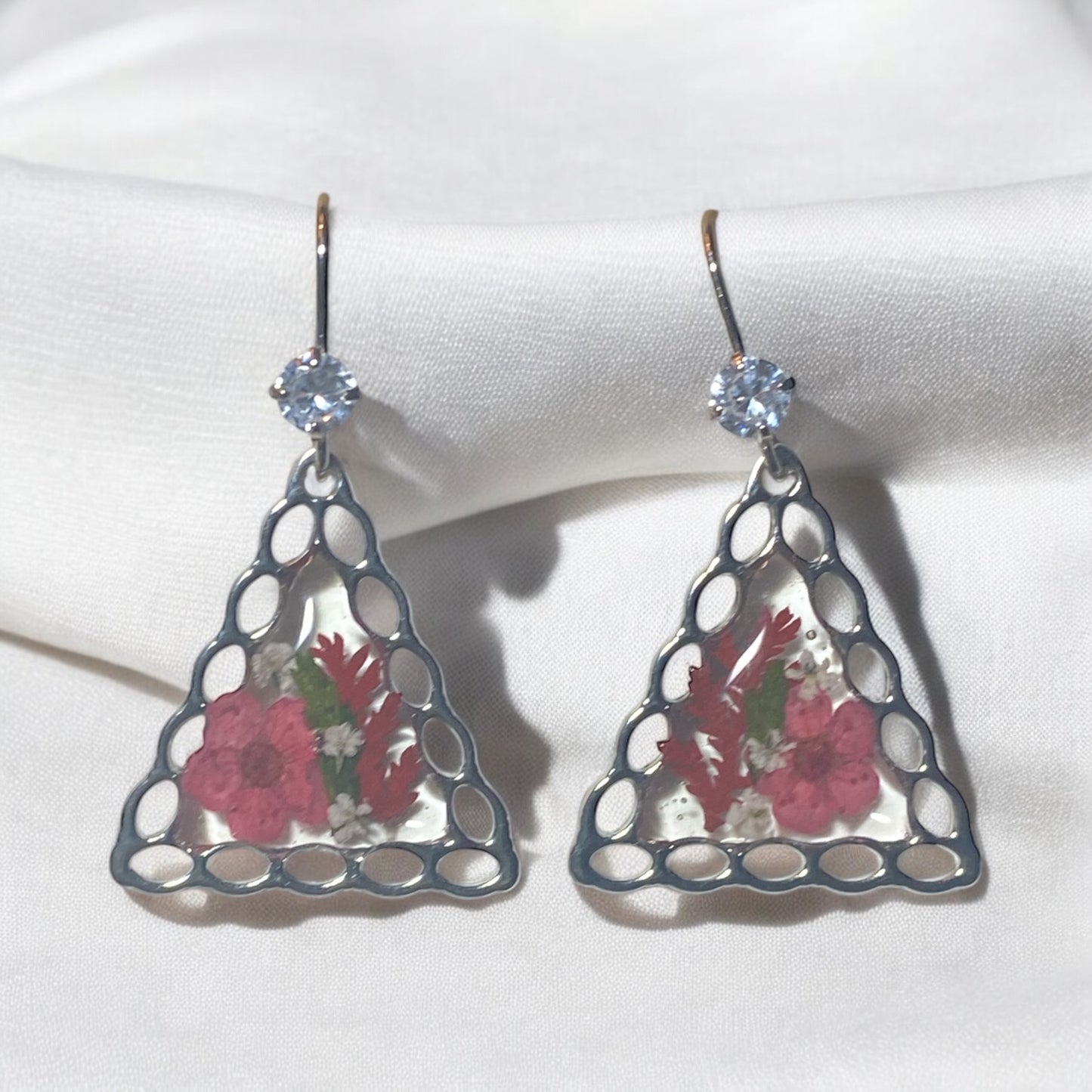 Red Plum Blossoms with pieces of Queen Anne’s Lace and Red dyed Fern