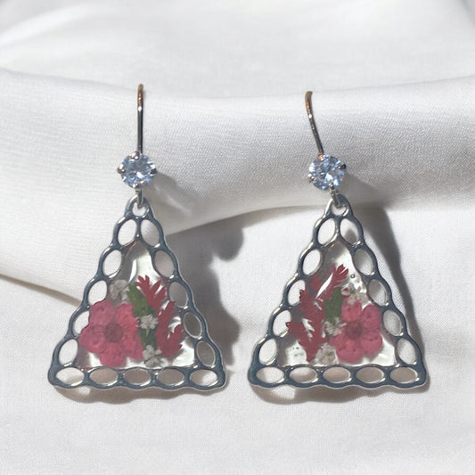 Red Plum Blossoms with pieces of Queen Anne’s Lace and Red dyed Fern