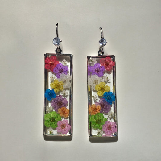 Plum Blossom Flower with pieces of Queen Anne’s Lace Earrings