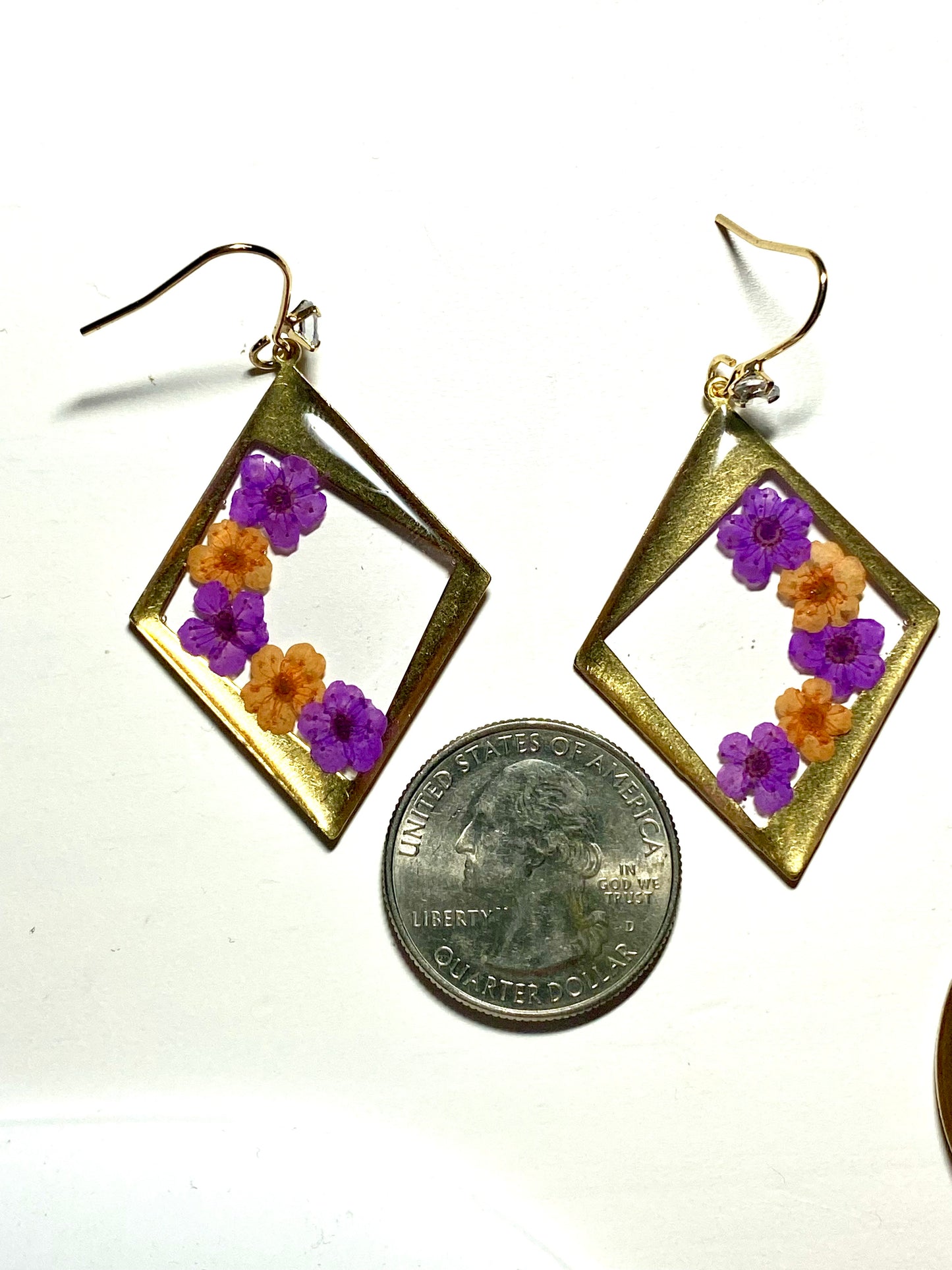 Purple and Orange Plum Blossom Flowers with Pepperweed Earrings
