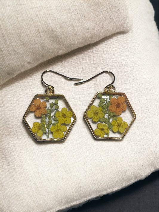 Orange and Yellow Plum Blossoms and Persian Garden Cress Earrings