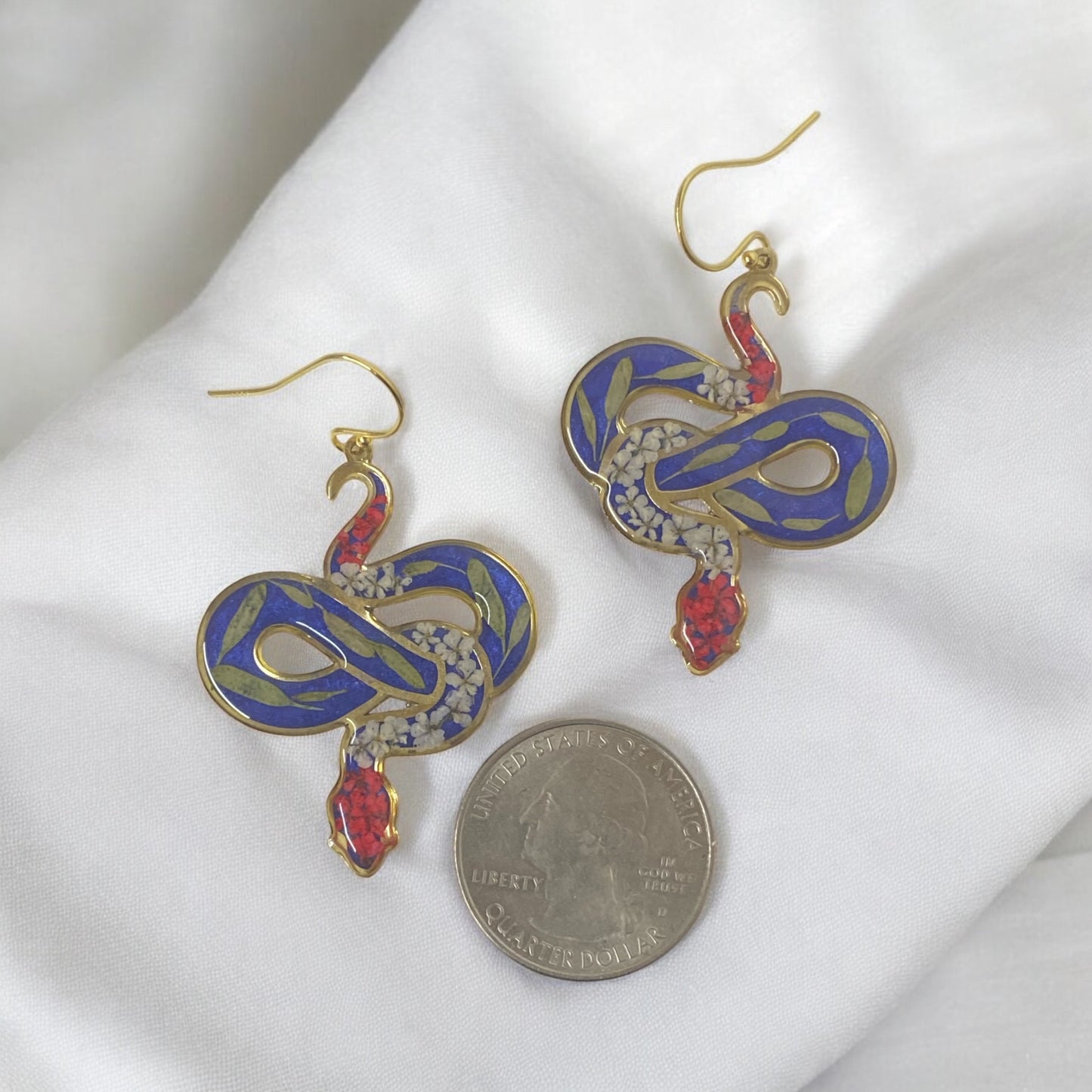Snake Bezel Earrings with Queen Anne’s Lace