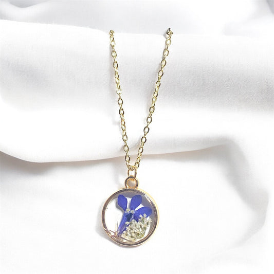 Dainty Queen Anne’s Lace with Lobelia Flower Necklace