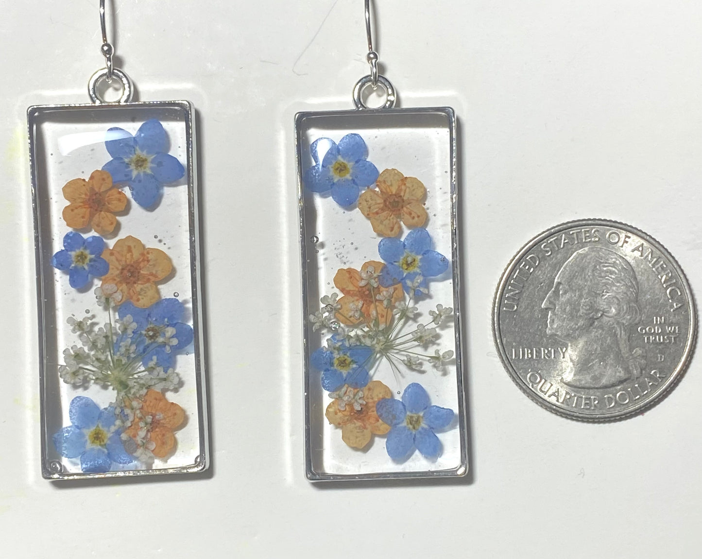 White Queen Anne’s Lace with Blue Forget-Me-Nots and Orange Plum Blossoms