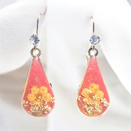 Coral Pink Colored Mica Powder Orange Plum Blossoms, with Queen Anne’s Lace
