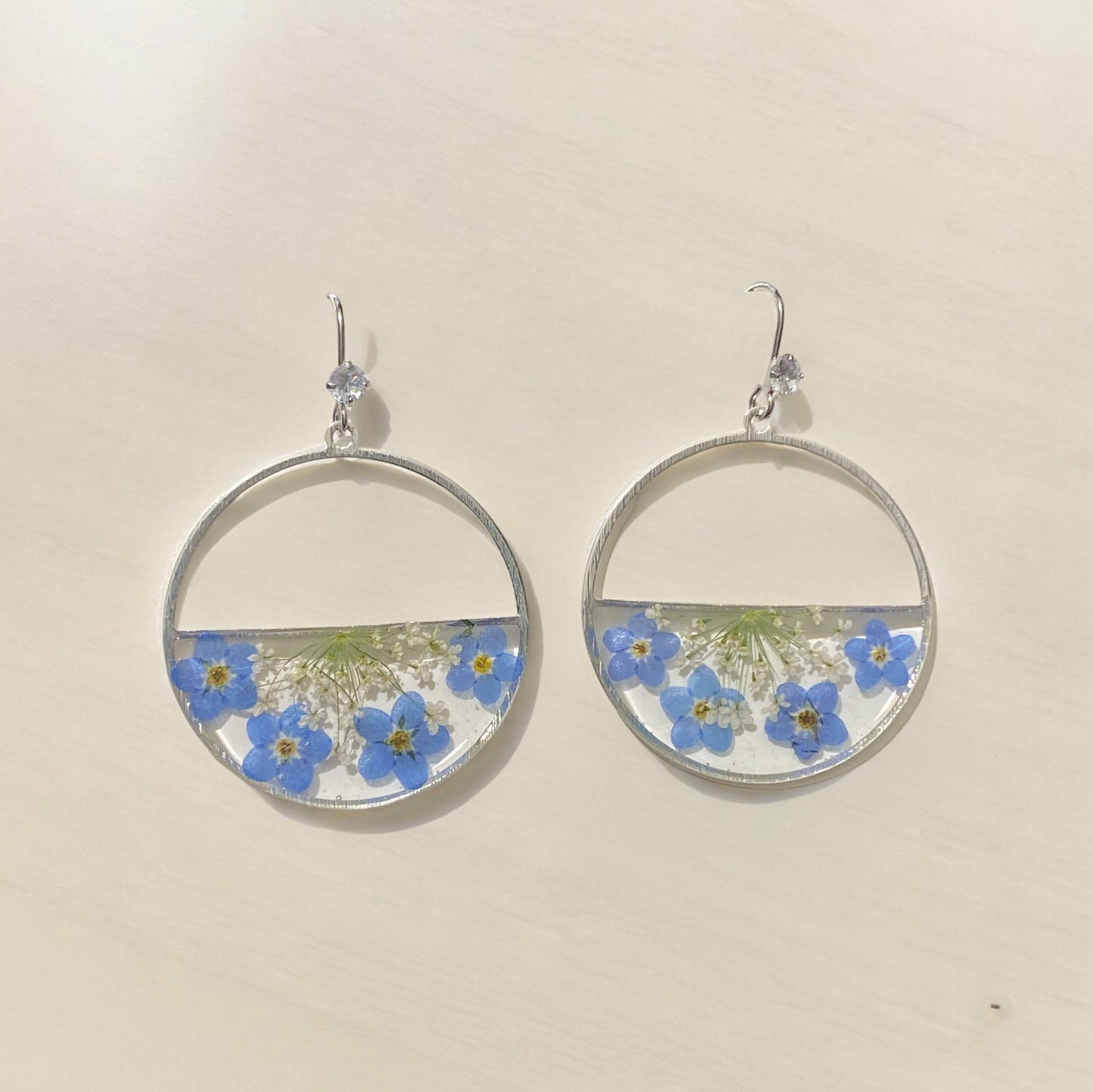 Blue Forget-Me-Nots with Queen Anne’s Lace Earrings