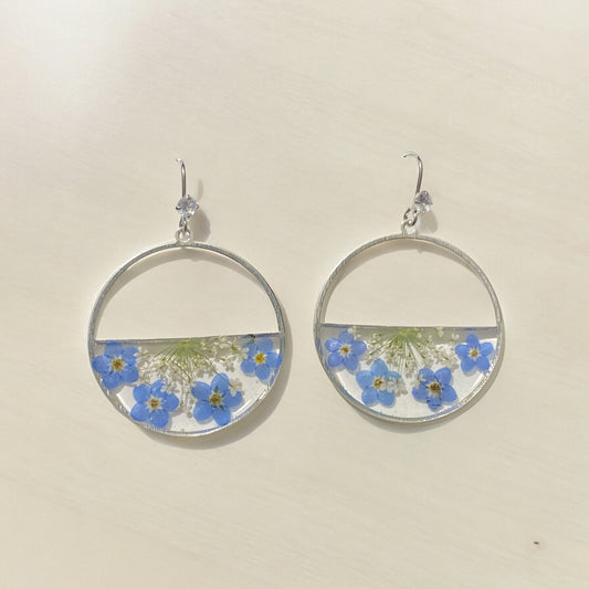 Blue Forget-Me-Nots with Queen Anne’s Lace Earrings