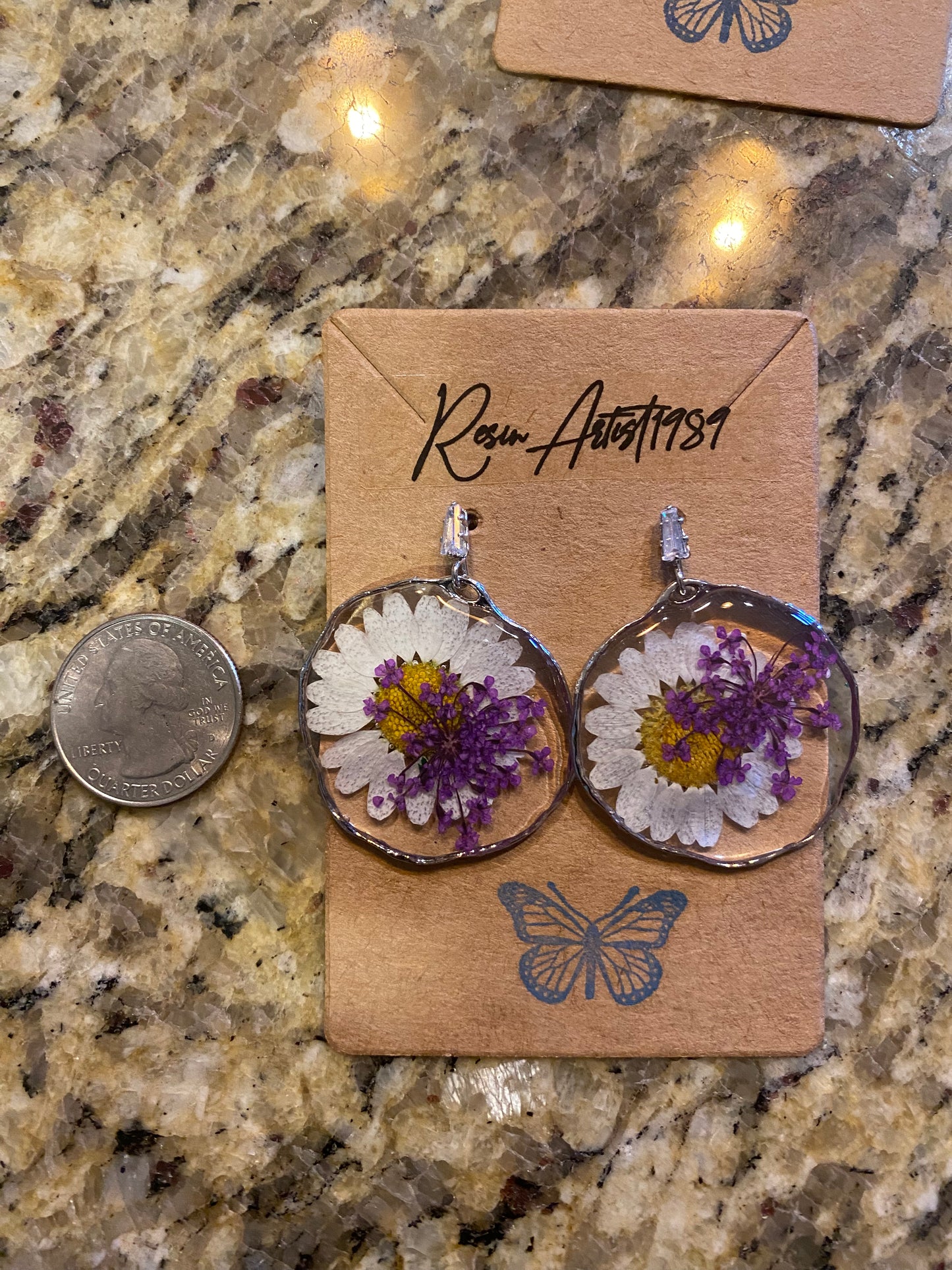 Daisy and Purple Queen Anne’s Lace Earrings