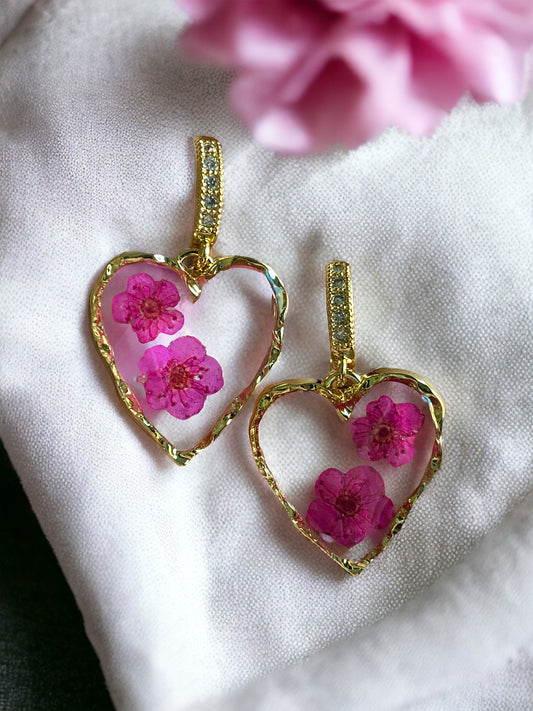 Hot Pink Plum Blossom Flower Earrings