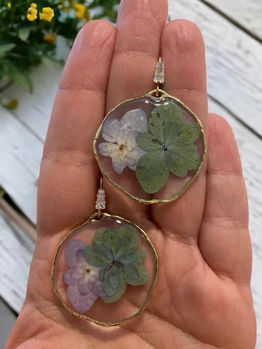 Green and Purple Double Petal Hydrangea Earrings