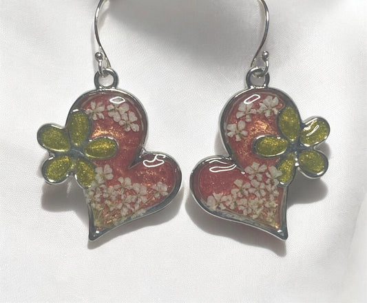 Pink and Green Earrings with Queen Anne’s Lace