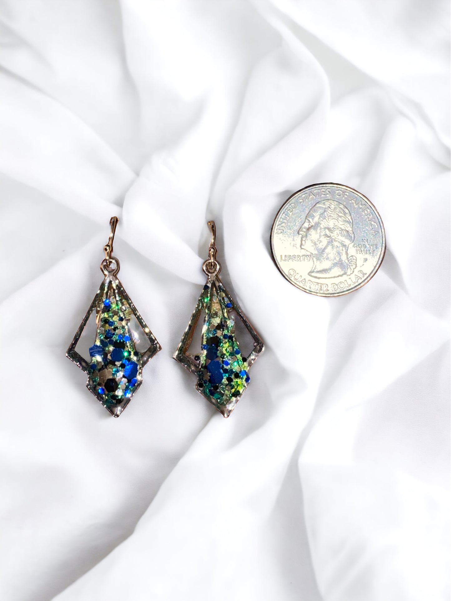 Blue and Green Chunky Glitter Earrings