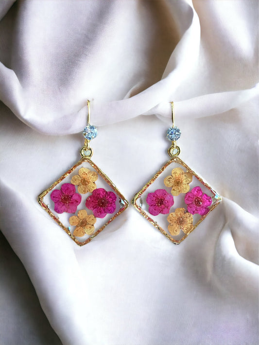 Pink and Orange Plum Blossom Flower Earrings