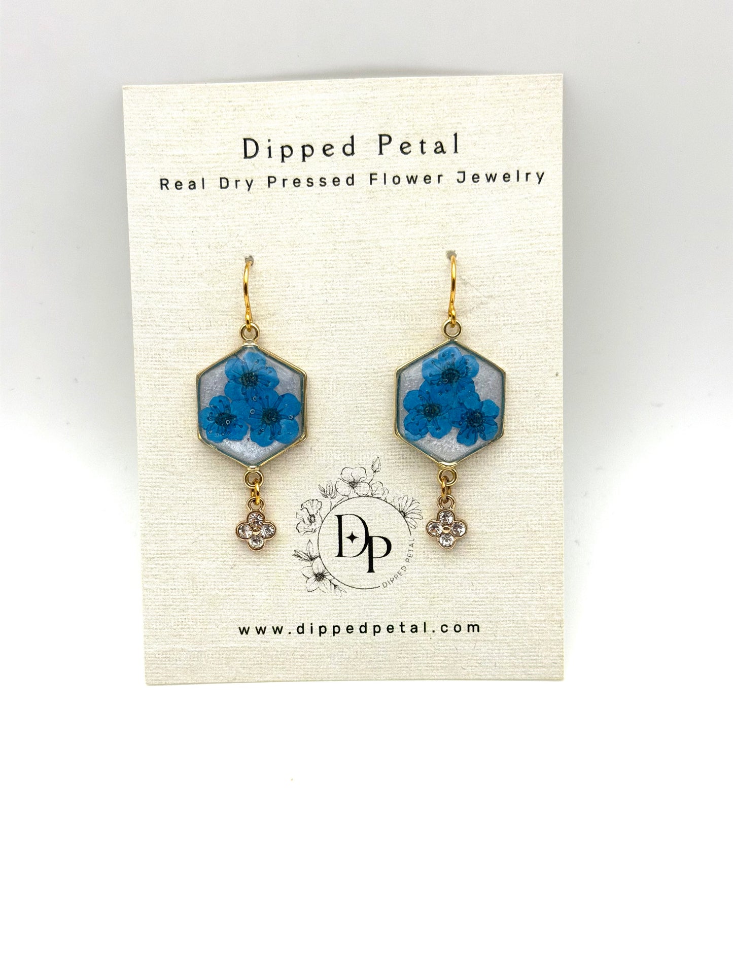 Opal Colored Mica Powder with Blue Plum Blossoms and a Dangling Rhinestone Charm