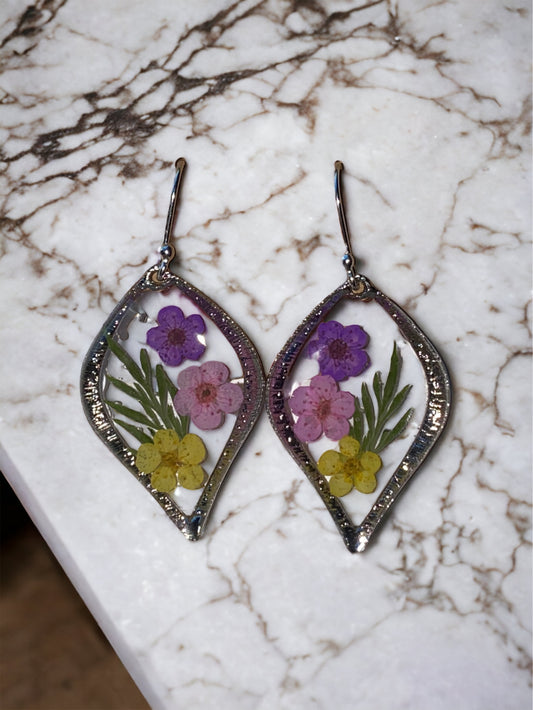 Purple, Pink, and Yellow Plum Blossom Flower Earrings