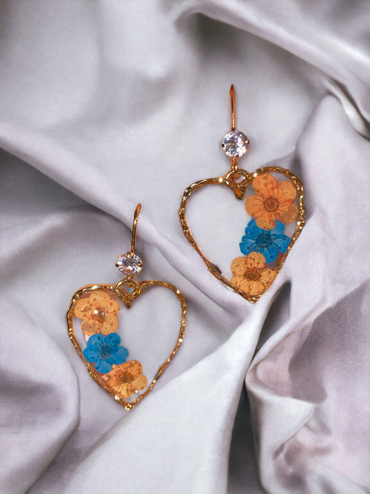 Orange and Blue Plum Blossom Flower Earrings
