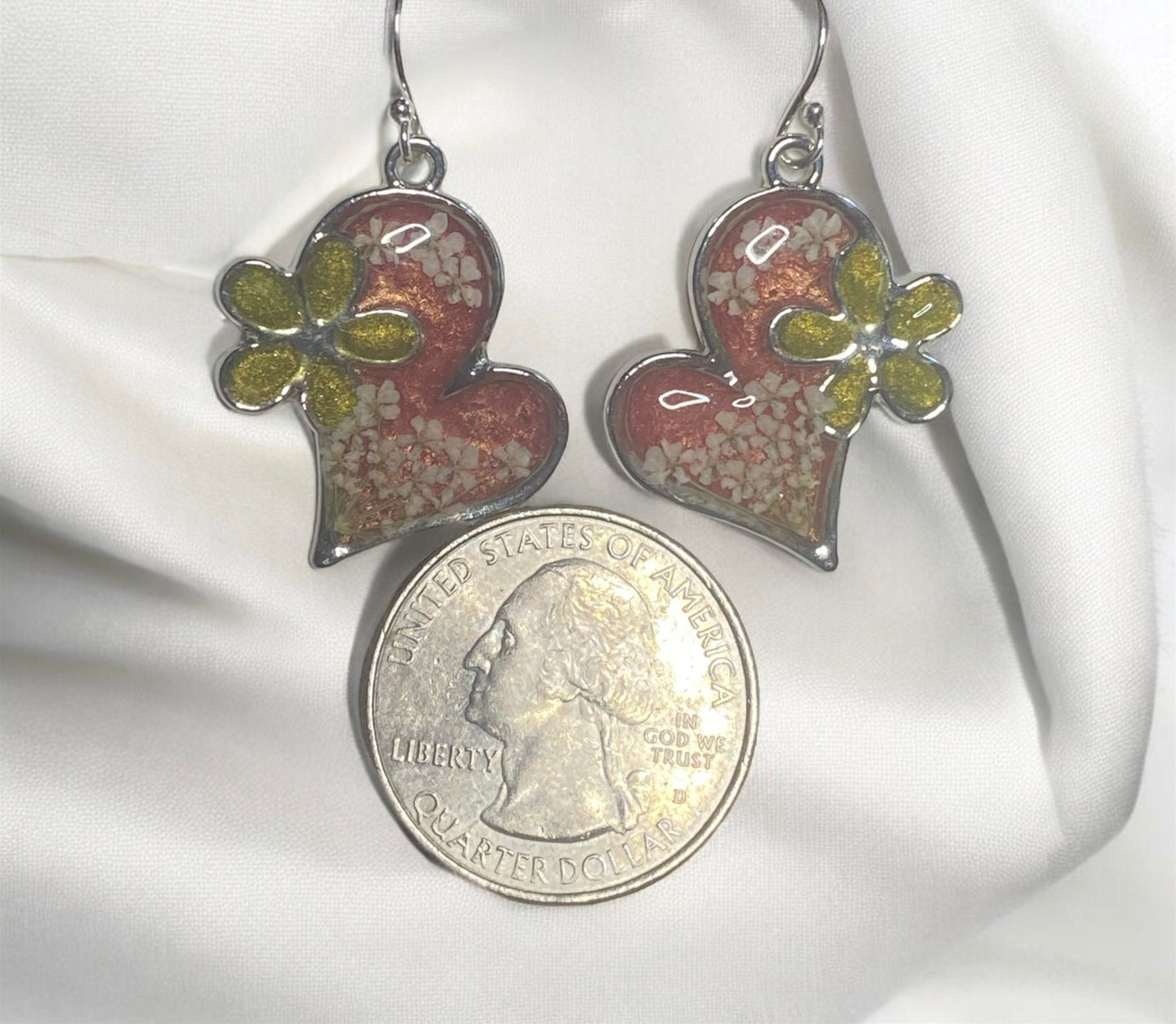 Pink and Green Earrings with Queen Anne’s Lace