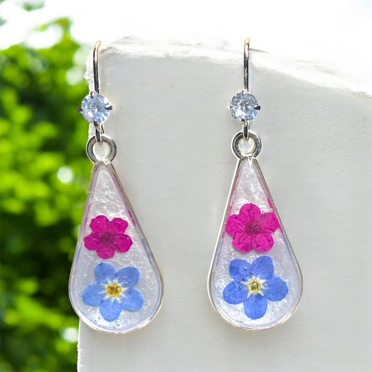 White Opal Colored Mica Powder, with Blue Forget-Me-Nots and Hot Pink Plum Blossoms