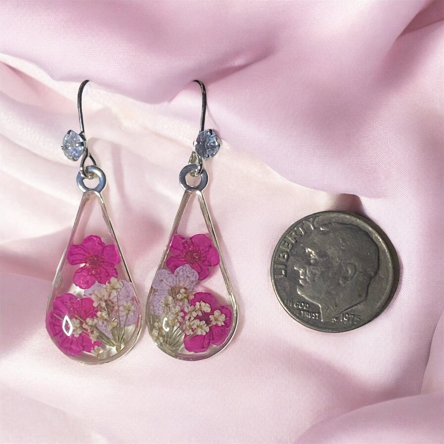 Hot Pink, and Light Purple Plum Blossoms with Pieces of Queen Anne’s Lace